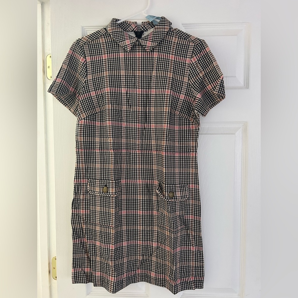 LOFT Black and Pink Checkered Mini Dress